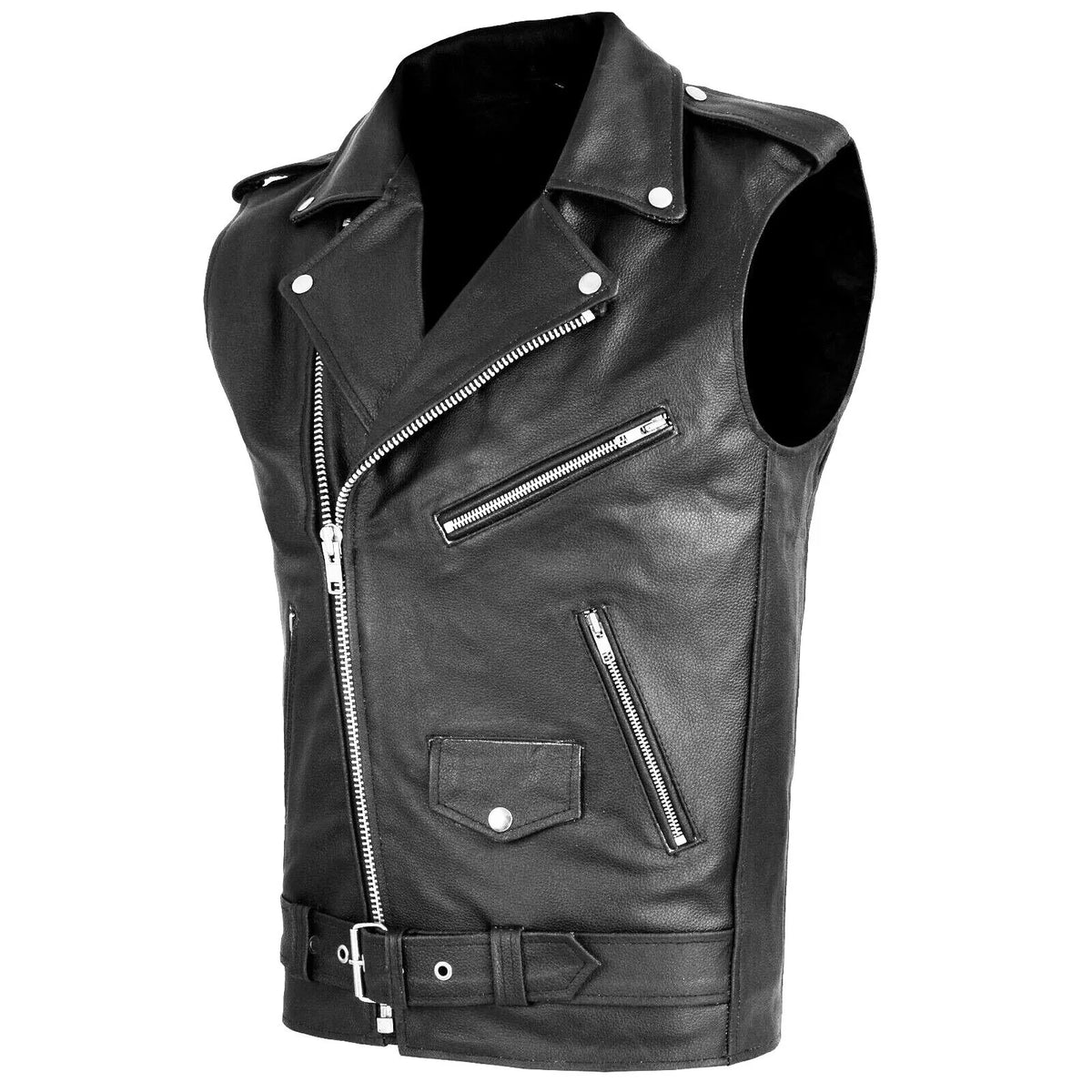 Gilet en simili cuir noir zippé, vue de face - vue 2