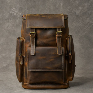 Sac à dos vintage en cuir noir véritable Crazy Horse - vue 3