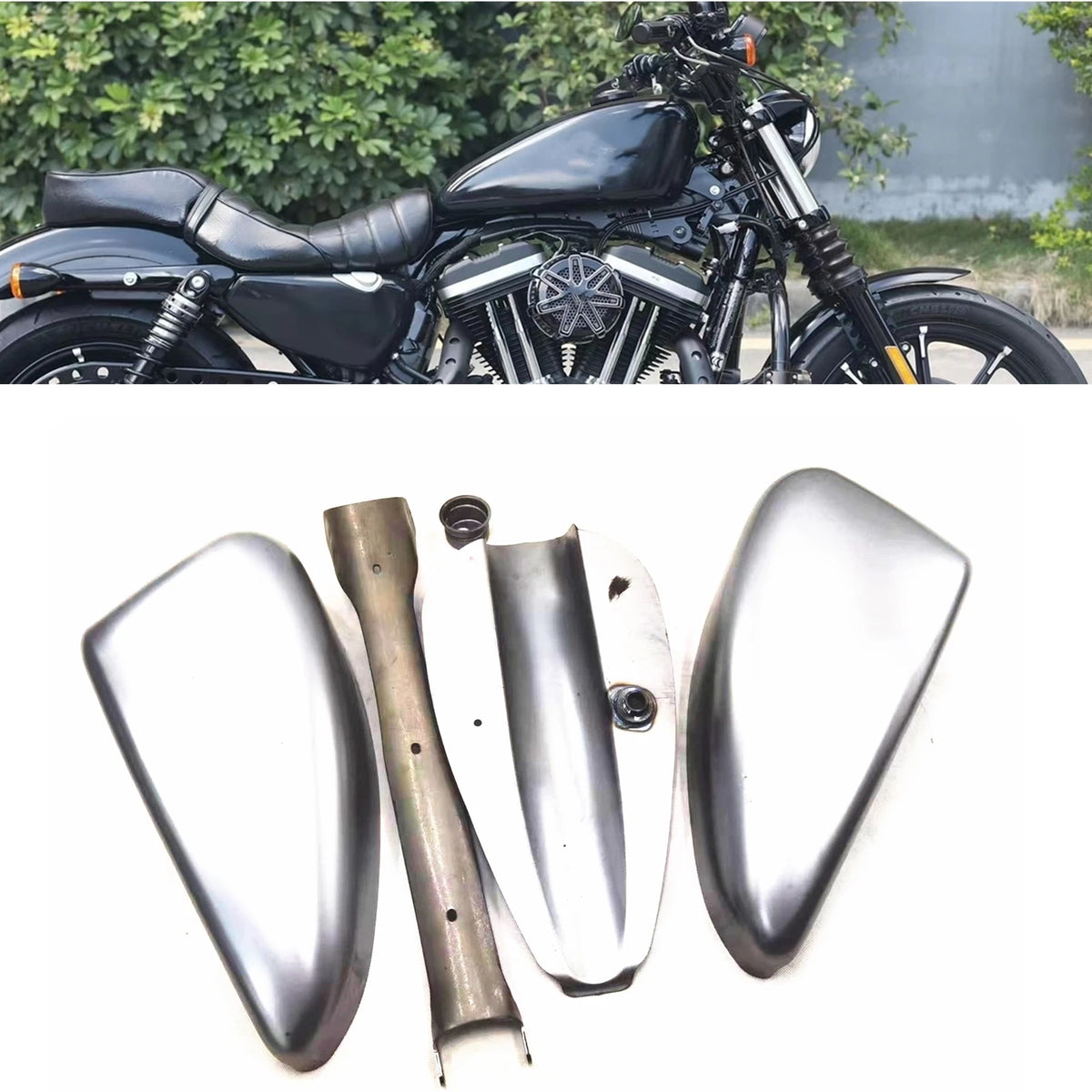 Réservoir d'essence brut argenté pour customisation de moto - vue 2