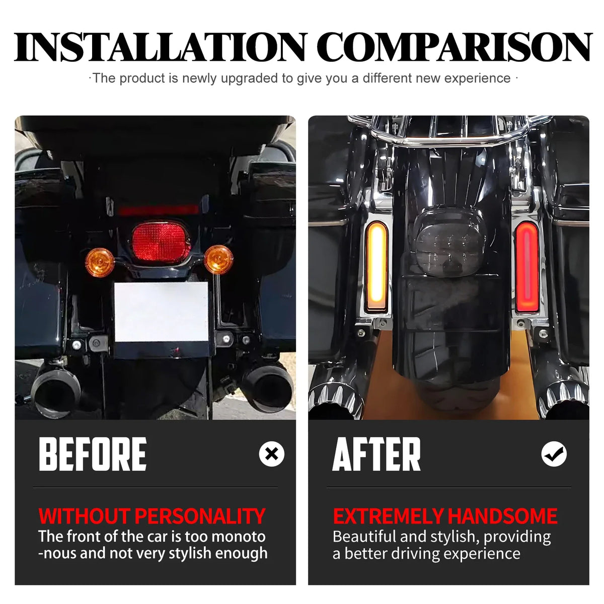 Feu LED noir de remplissage entre garde-boue et sacoche de moto Harley-Davidson - vue 2