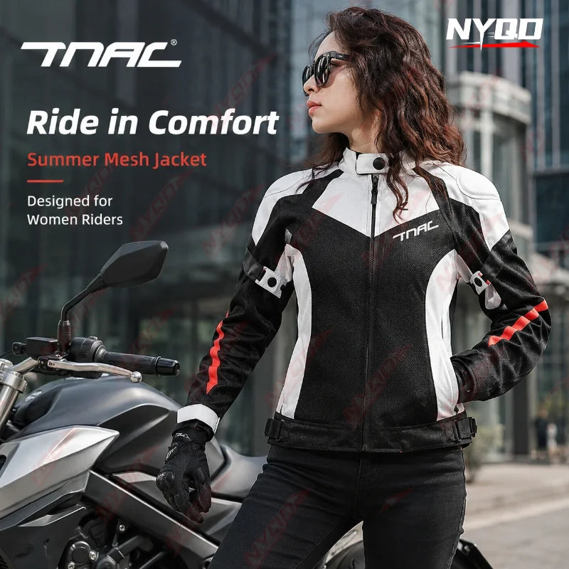 Blouson moto femme noir en tissu maillé - vue de face - vue 2