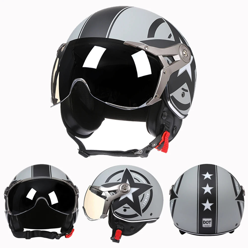 Casque moto jet vintage habillage cuir marron - vue 2