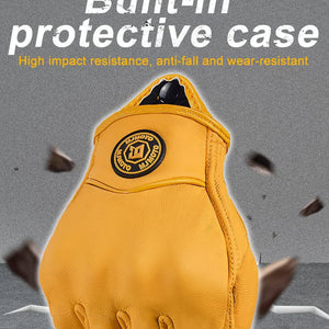 Gants moto cuir mi-doigts style rétro, vue de face - vue 6