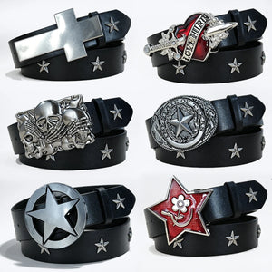 Ceinture homme cloutée boucle croix style punk - vue 1