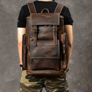 Sac à dos vintage en cuir noir véritable Crazy Horse - vue 1