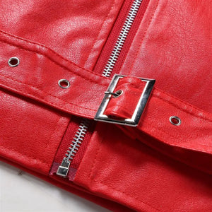 Veste biker homme en simili cuir rouge et noir, vue de face - vue 5