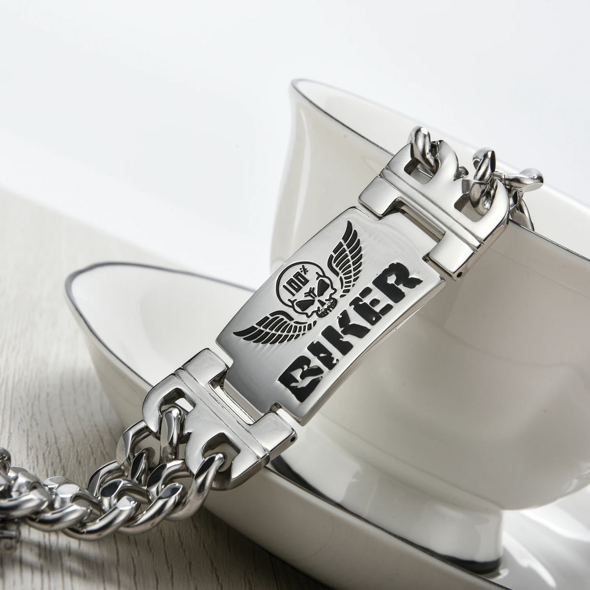 Bracelet chaîne acier inoxydable style biker - vue produit - vue 2