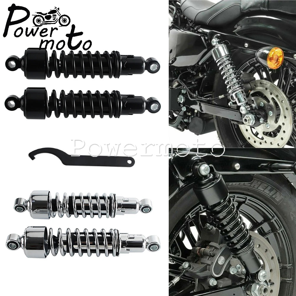 Amortisseurs arrière 298 mm Chrome/Noir pour Harley-Davidson Sportster XL883/XL1200