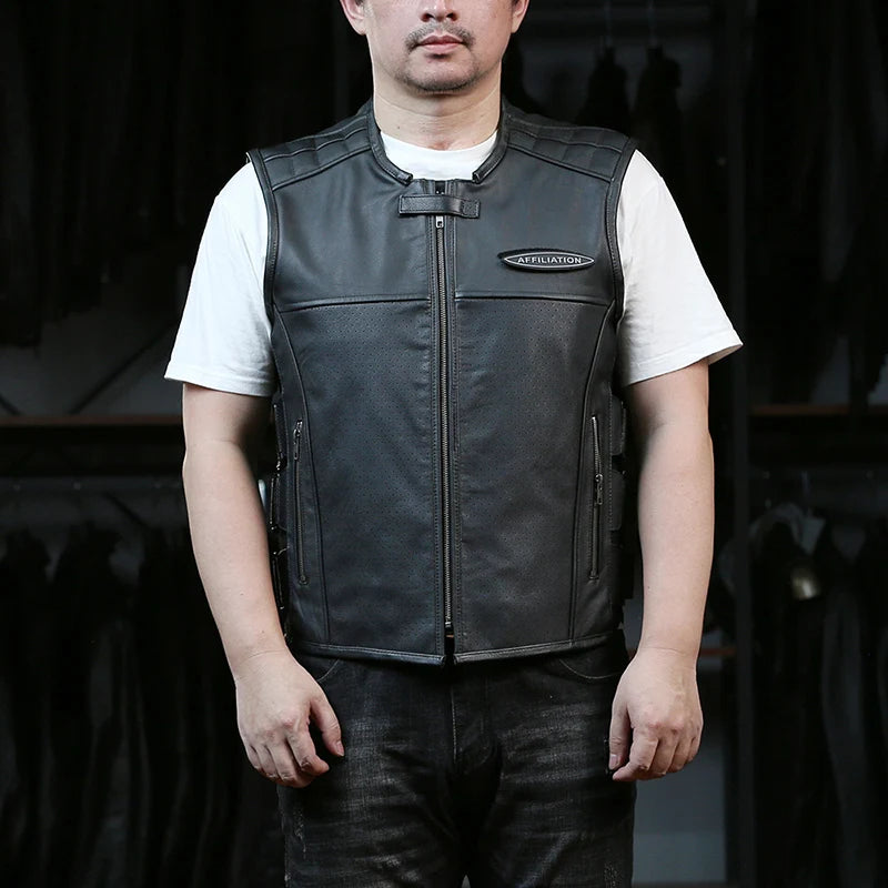 Gilet moto en cuir véritable - vue produit - vue 2