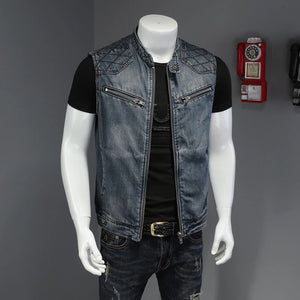 Gilet en jean bleu délavé effet déchiré - vue de face - vue 3