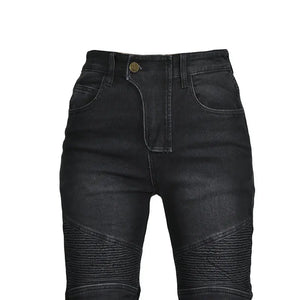 Jean moto femme noir brodé anti-chute - vue 5