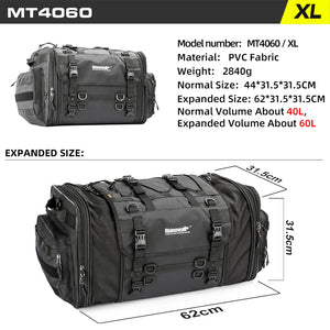 Sac de selle arrière moto Rhinowalk noir, fermetures zippées latérales - vue 9