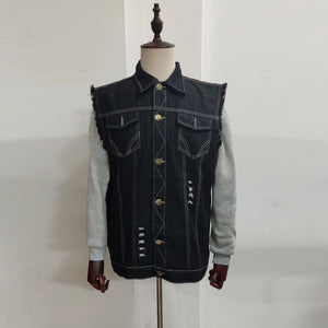 Gilet en jean homme imprimé tête de mort, vue de face - vue 3