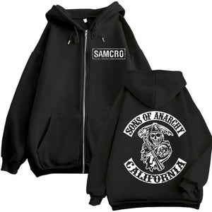 Sweat à capuche zippé gothique biker - vue 1