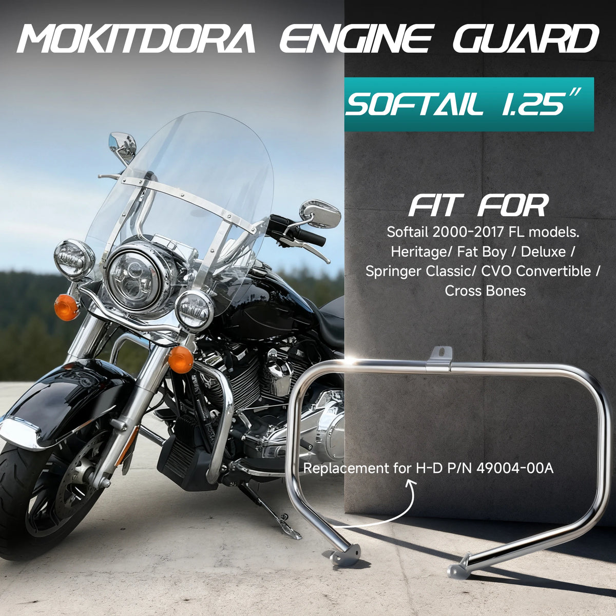 Barre de Protection Moteur Chromée 1.25" (Crash Bar) - Harley-Davidson Softail FL 2000-2017 – photo 2/6