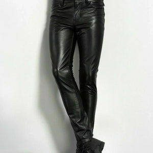 Pantalon en simili cuir noir coupe slim - vue de face - vue 4