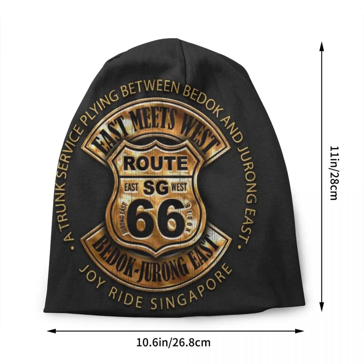 Bonnet tricoté noir motif Route 66 - vue de face - vue 2