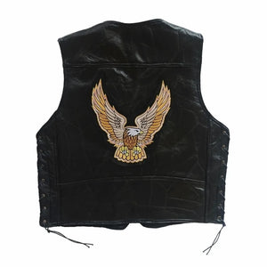 Gilet en cuir noir brodé sans manches, vue de face - vue 7