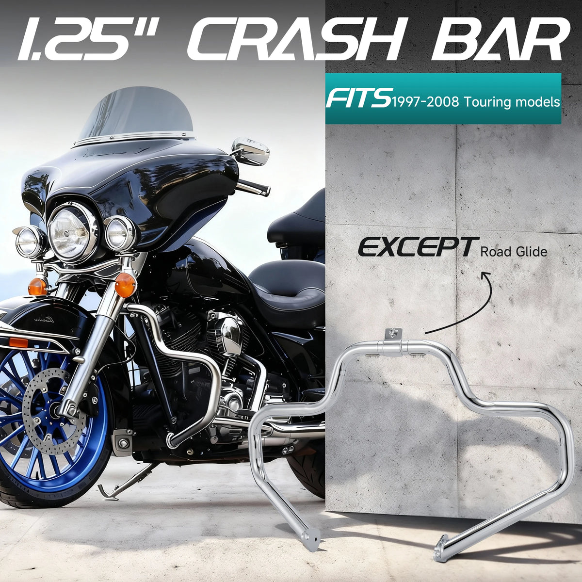 Barre de Protection Moteur Détachable Chromée 1.25" - Harley-Davidson Touring 1997-2008 – photo 2/6