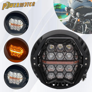 Phare LED rond noir 7 pouces monté sur une Harley-Davidson Dyna - vue 1