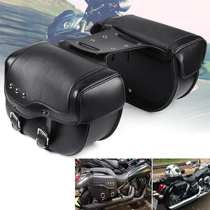 Paire de sacoches cavalières en cuir PU noir pour moto custom - vue 2
