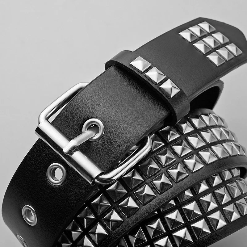Ceinture noire à rivets style punk rock heavy metal - vue 2