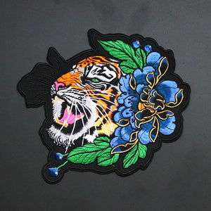 Grand écusson thermocollant pivoine et tigre pour blouson - vue 1