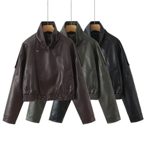 Veste oversize en simili cuir noir pour femme - vue de face - vue 2