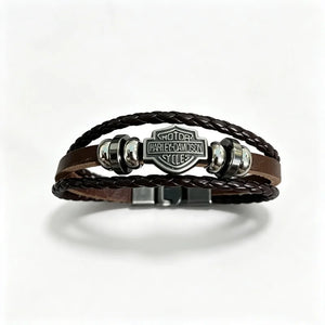 Bracelet en cuir tressé marron style biker vintage - vue 6