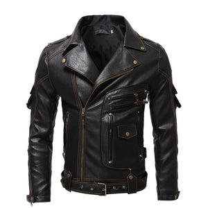 Blouson moto homme en cuir noir coupe slim - vue de face - vue 2