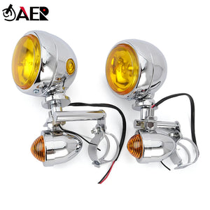 Kit phares additionnels chromés avec clignotants pour Harley - vue 1