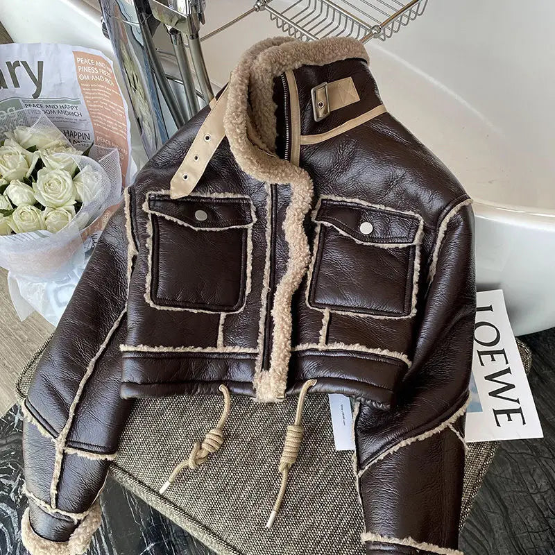 Veste peau lainée femme hiver - vue produit - vue 2