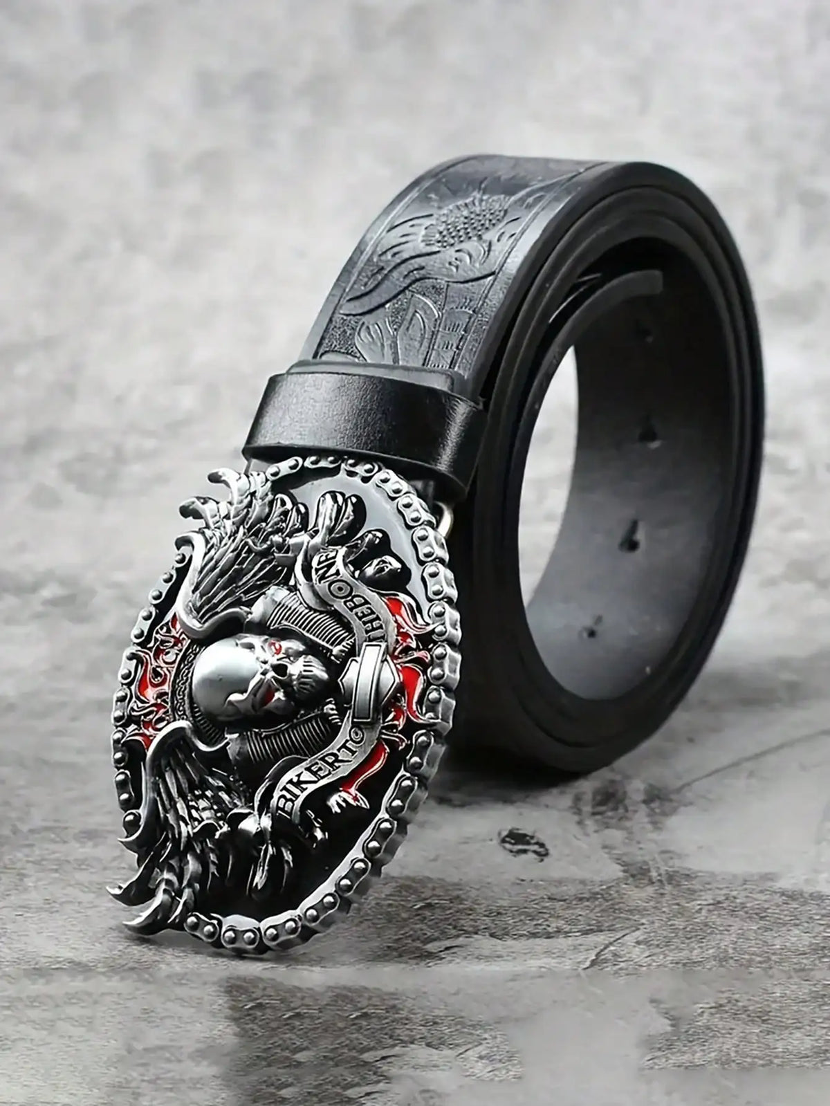Ceinture simili cuir noire boucle tête de mort fantôme - vue 2