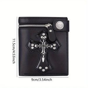 Mini portefeuille noir tête de mort et croix avec chaîne - vue 2