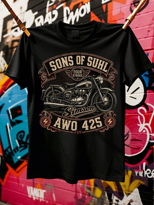 T-shirt Vintage Moto 4 Temps, Badge Ornemental Biker - vue 1