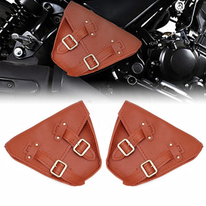 Sacoche latérale universelle en cuir noir et marron pour moto - vue 8