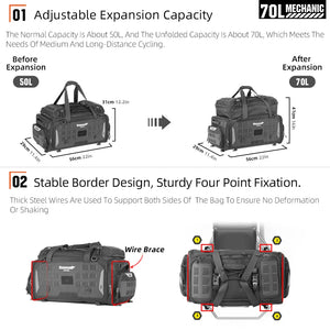 Sac de selle arrière moto Rhinowalk noir grande capacité avec sangles MOLLE - vue 2