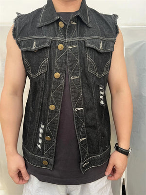 Gilet en jean homme imprimé aigle sans manches, vue de face - vue 3