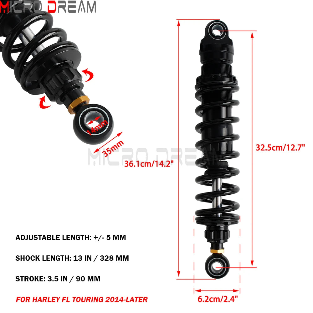 Kit d'amortisseurs arrière à réservoir déporté 328 mm pour Harley-Davidson Touring (2014 et +)