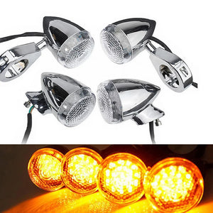 Clignotant LED ambre fixé par collier sur un tube de fourche de moto - vue 9