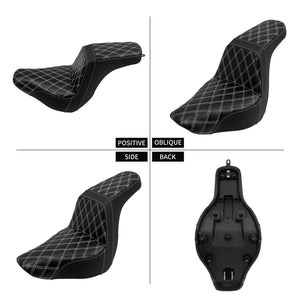 Selle biplace noire en cuir microfibre pour Harley-Davidson Softail - vue 4