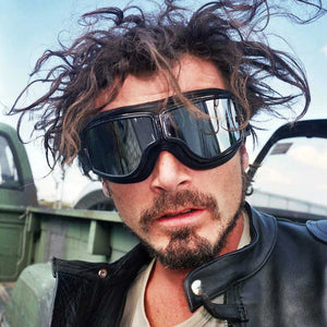Lunettes de Moto Rétro Pliables en Cuir - Anti-Vent et Anti-Poussière - vue 3