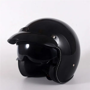 Casque Moto Jet Vintage Noir Brillant - Style Café Racer - vue 8