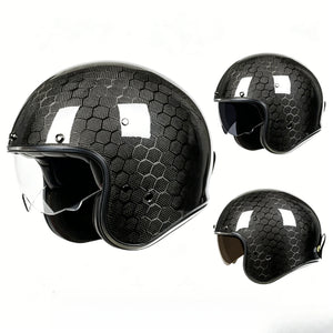 Casque moto rétro 3/4 noir avec écran intégré - vue de profil - vue 3