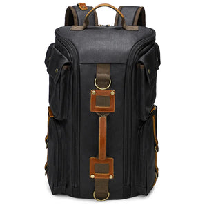 Sac à dos vintage en toile cirée et cuir marron - vue 7