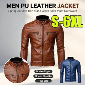 Blouson en simili cuir col montant - vue - vue 1