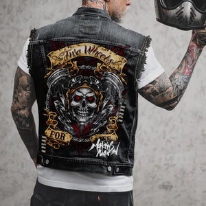 Gilet en jean homme imprimé aigle sans manches, vue de face - vue 13