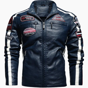 Blouson moto racing homme simili cuir bicolore, vue de face - vue 6