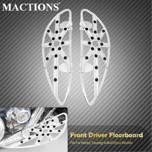 Marchepieds pilote CNC (floorboards) chromés - Harley Touring Road King, Electra Glide, Dyna, Softail FLHT – photo 1/6