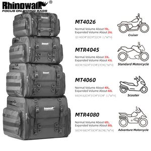 Sac de bagagerie moto Rhinowalk noir extensible, monté sur porte-bagages - vue 1